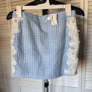 Cute and Sexy Light Blue Mini Skirt with Lace Details